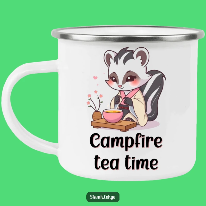 Funny Kawaii Skunk Camping Mug: Tea Ceremony Outdoors, Humorous Gift