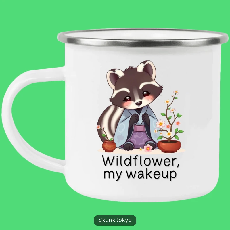 Funny Skunk Ikebana Camping Mug: Outdoor Kimono Skunk Art, Unique Funny Gift
