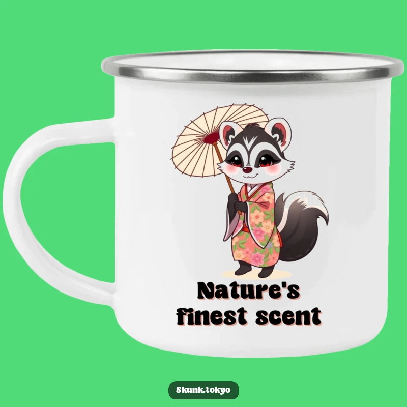 Funny Skunk Kimono Camping Mug: Chic Floral Adventure Sip