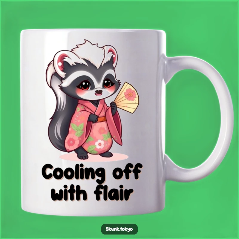 Funny Kawaii Skunk Mug: Floral Kimono Elegance, Perfect Humorous Gift