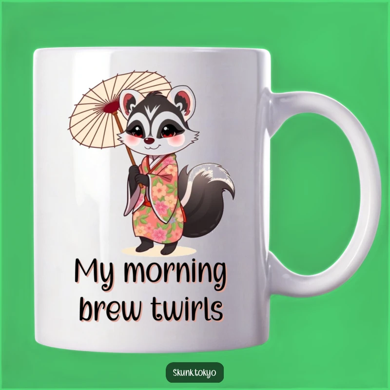 Funny Skunk Kimono Mug: Chic Floral Parasol Gift for Her