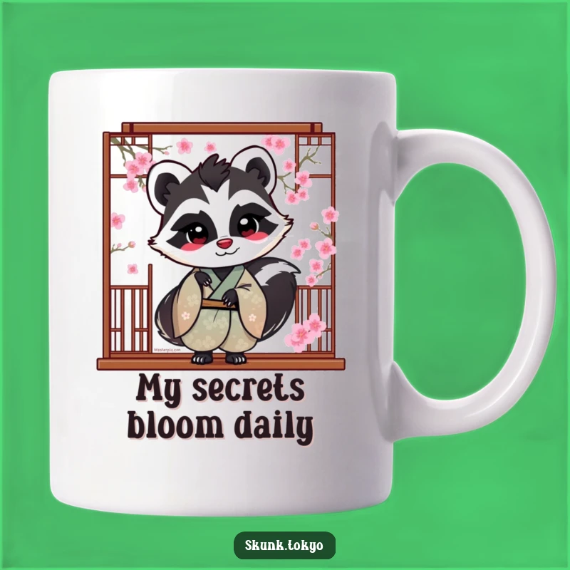 Funny Skunk Blossom Mug: Playful Peek Kimono Gift for Her