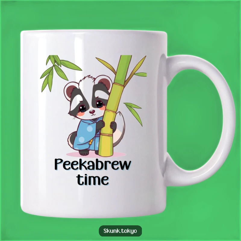Funny Kawaii Skunk Mug: Peek-a-boo Fun, Blue Kimono, Perfect Funny Gift