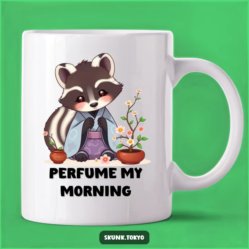 Funny Skunk Ikebana Mug: Artistic Kimono Skunk Arranging Flowers, Unique Funny Gift