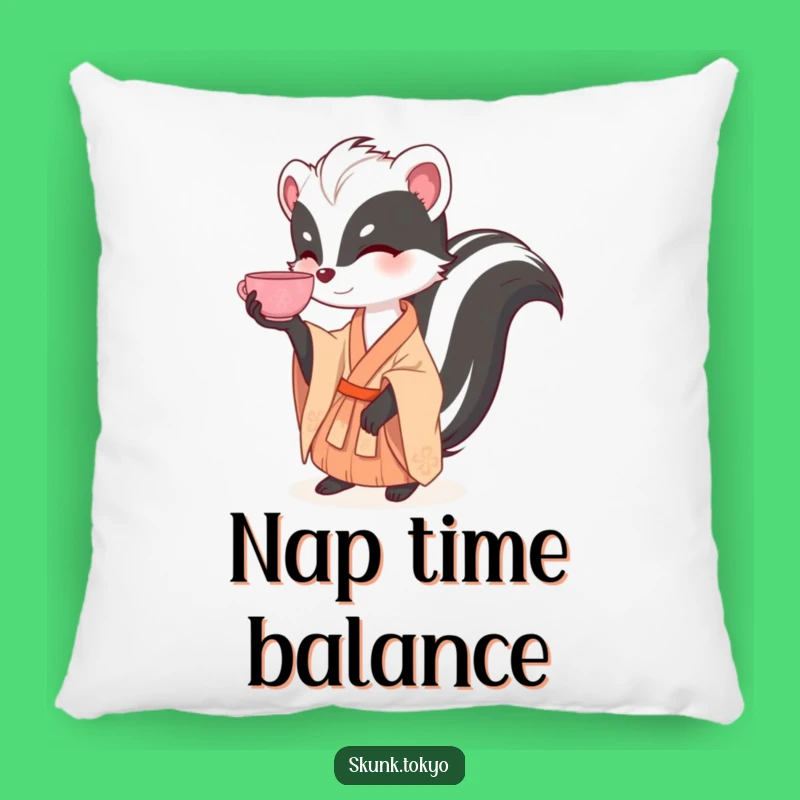 Funny Skunk Tea Balance Pillow: Soft & Hilarious Accent for Elegant, Cozy Spaces