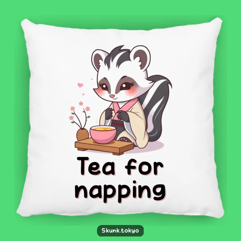 Funny Kawaii Skunk Pillow: Tea Ceremony Comfort, Serene & Humorous Decor