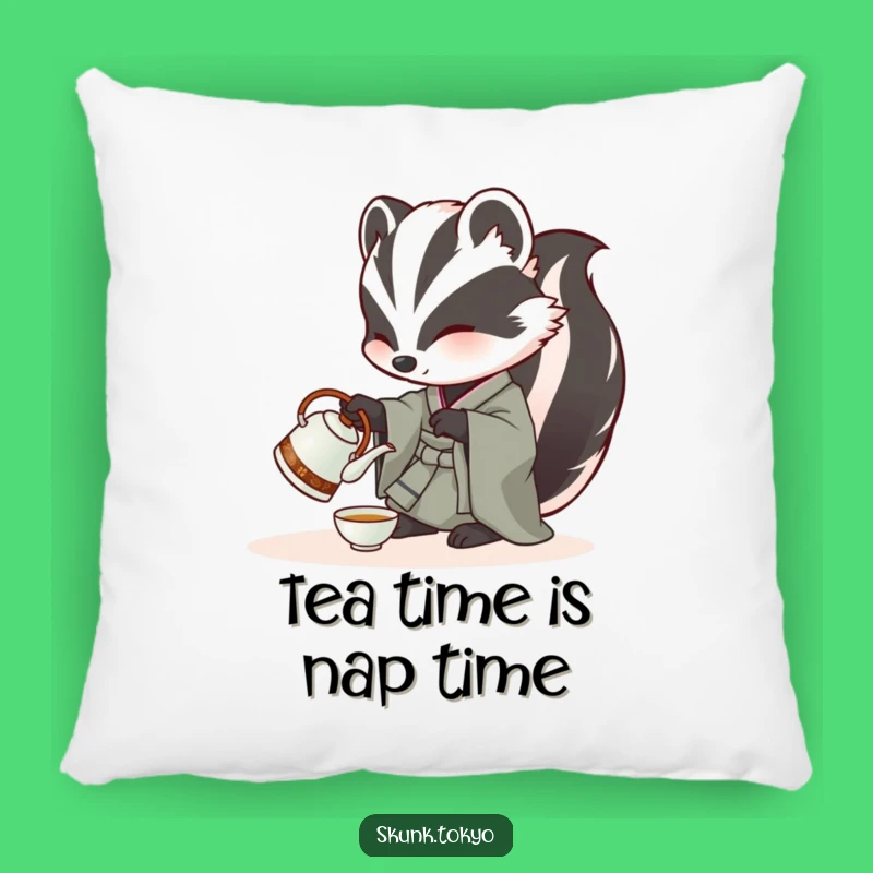Funny Skunk Tea Time Pillow: Cozy Kimono Accent for Calm