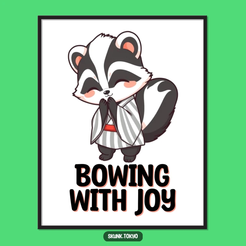 Funny Kawaii Skunk Digital Art: Polite Bow Scene, Instant Humorous Decor