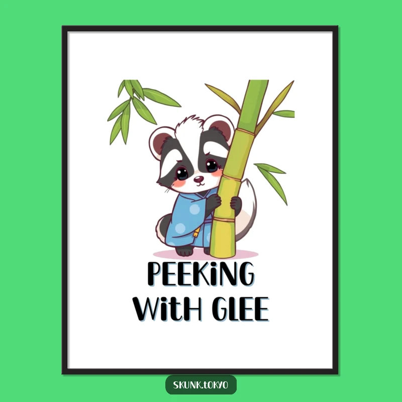 Funny Kawaii Skunk Digital Art: Playful Peek Scene, Instant Humorous Decor