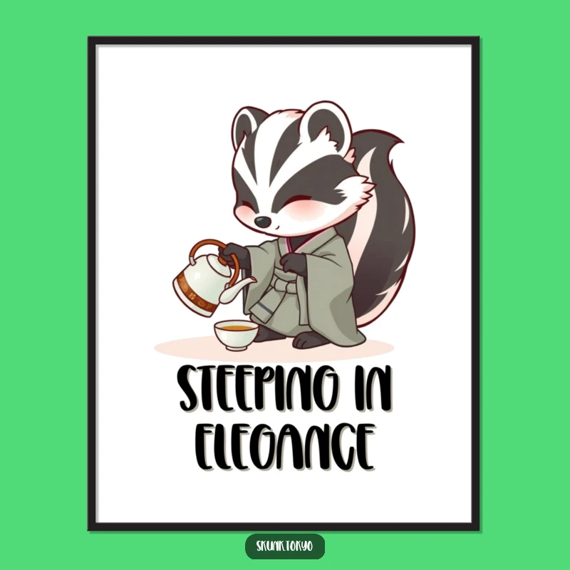 Funny Skunk Tea Time Digital Art: Instant Elegant Kimono Download