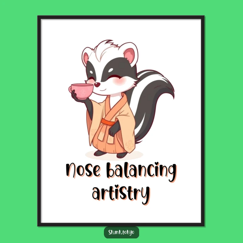 Funny Skunk Tea Balance Digital Art: High-Resolution Hilarious Download for Elegant Decor