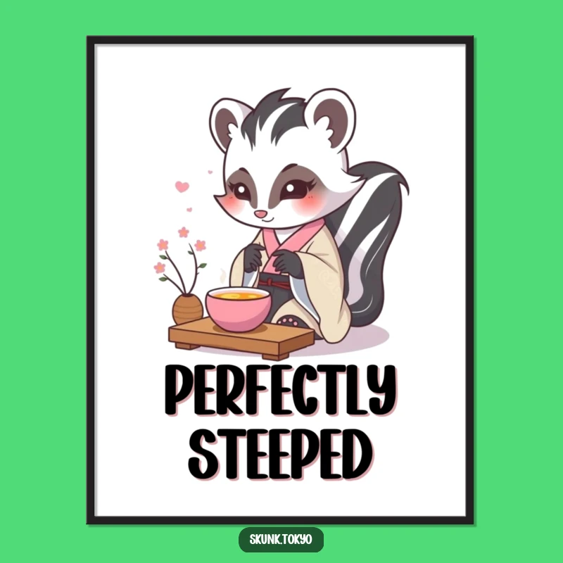 Funny Kawaii Skunk Digital Art: Tea Ceremony Scene, Instant Humorous Decor