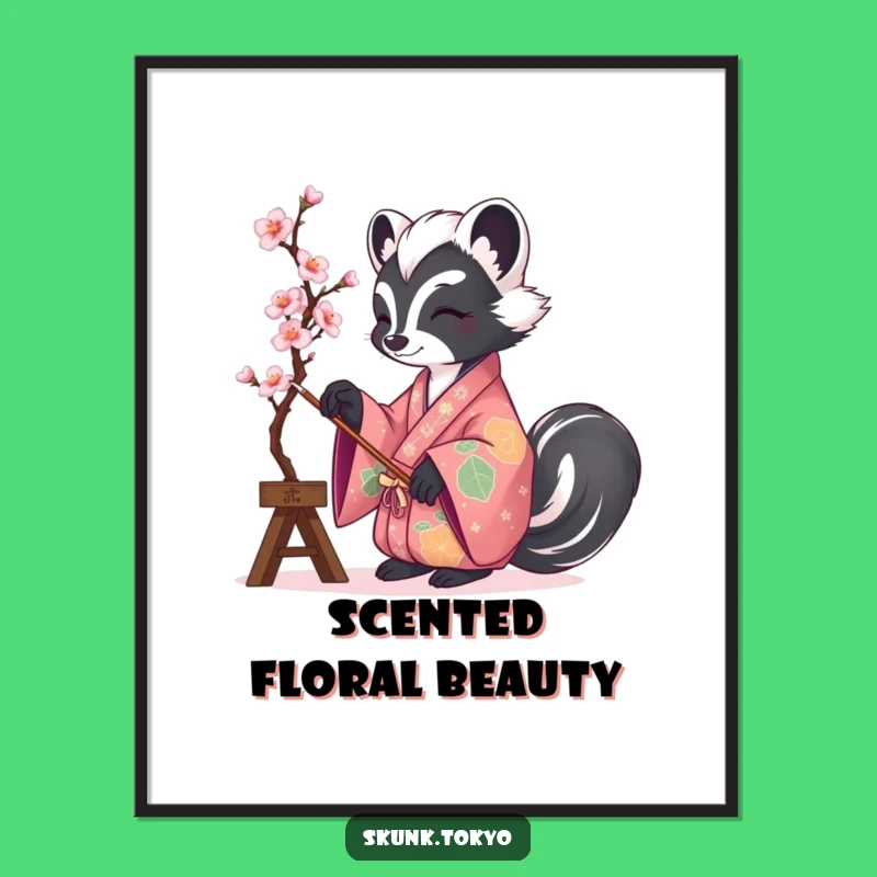 Funny Skunk Kimono Painter Digital Art: High-Resolution Hilarious Download for Artistic Decor