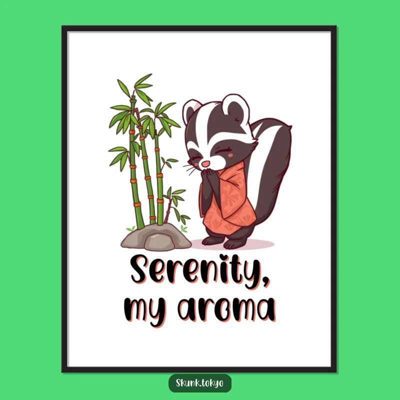 Funny Skunk Kimono Digital Art: Elegant Bowing Zen Master Print, Humorous Gift