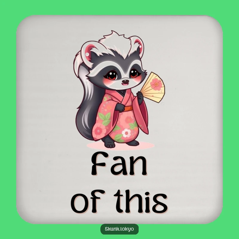 Funny Kawaii Skunk Coaster: Floral Kimono Elegance, Small Humorous Gift
