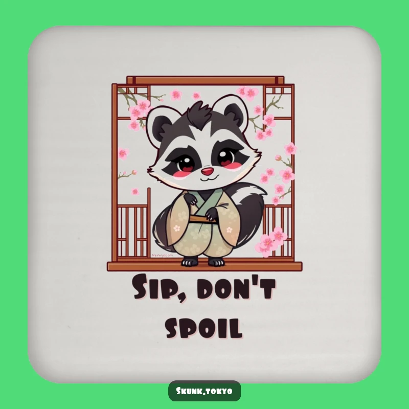 Funny Skunk Blossom Drink Coaster: Playful Peek Kimono Decor