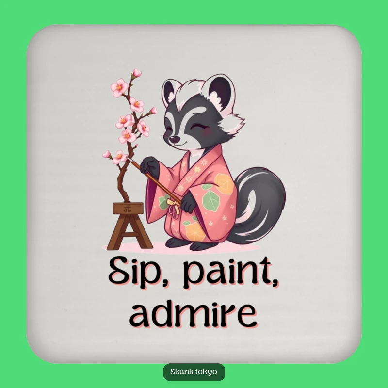 Funny Skunk Kimono Painter Coaster: Protect Surfaces with Hilarious & Artistic Decor