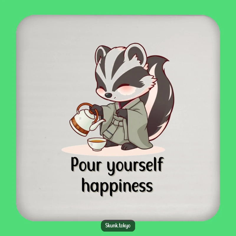 Funny Skunk Tea Time Drink Coaster: Elegant Kimono Decor