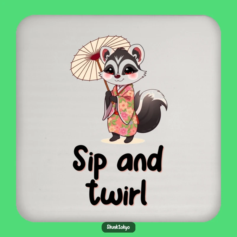 Funny Skunk Kimono Drink Coaster: Chic Floral Accent Piece