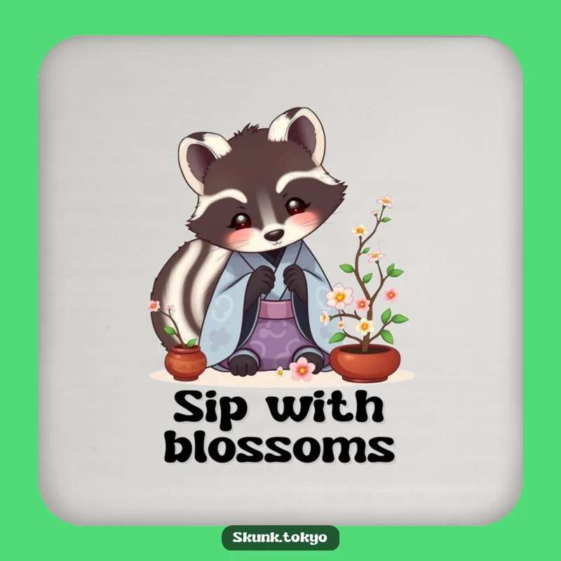 Funny Skunk Ikebana Coaster: Artistic Kimono Skunk Decor, Small Funny Gift
