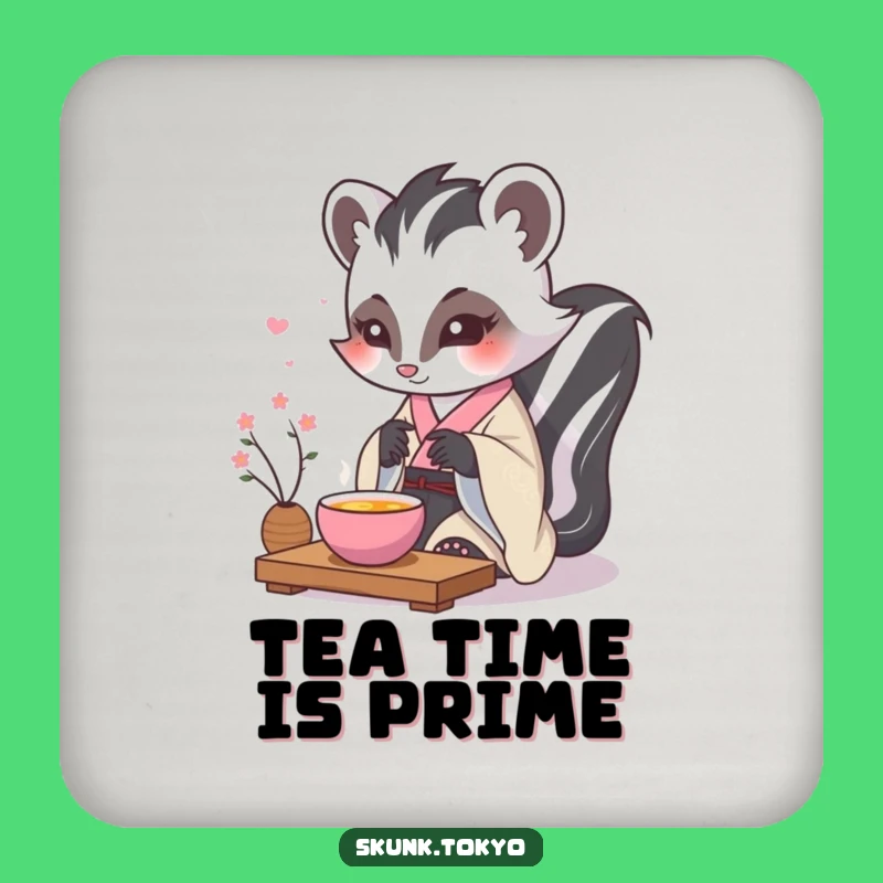 Funny Kawaii Skunk Coaster: Tea Ceremony Elegance, Small Humorous Gift