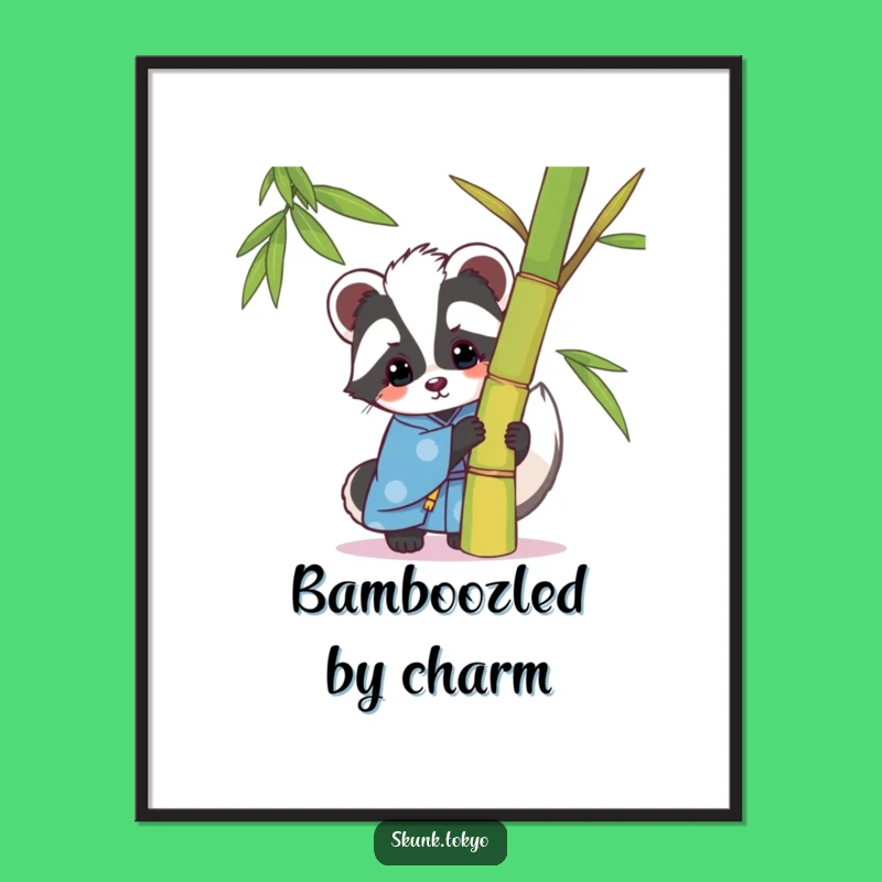 Funny Kawaii Skunk Poster: Playful Peek Art, Blue Kimono Decor