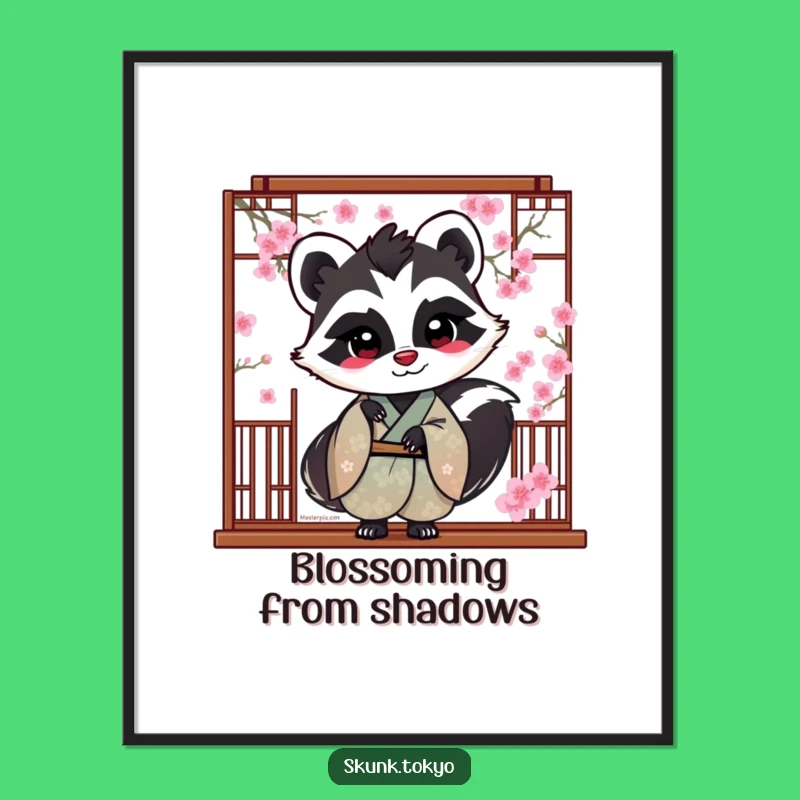 Funny Skunk Blossom Poster: Playful Peek Kimono Wall Art