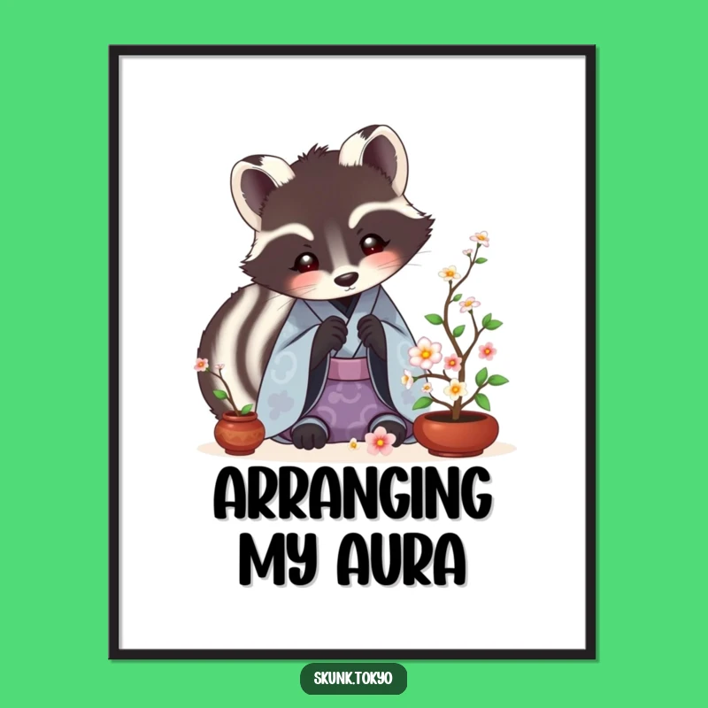 Funny Skunk Ikebana Poster: Artistic Kimono Skunk Flower Art, Unique Funny Gift