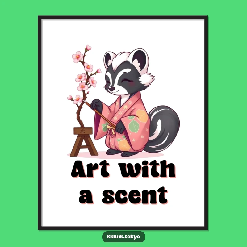 Funny Skunk Kimono Painter Poster: Vibrant & Hilarious Wall Art for Artistic Spaces