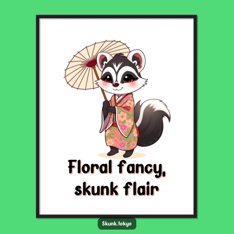 Funny Skunk Kimono Poster: Elegant Floral Art for Wall Decor