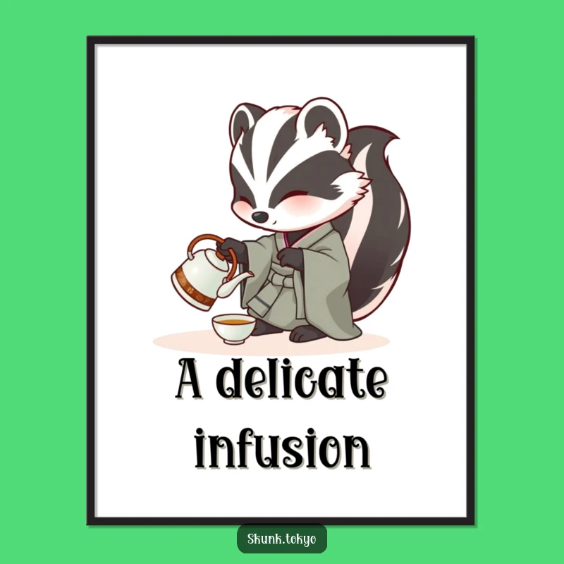 Funny Skunk Tea Time Poster: Elegant Kimono Wall Art