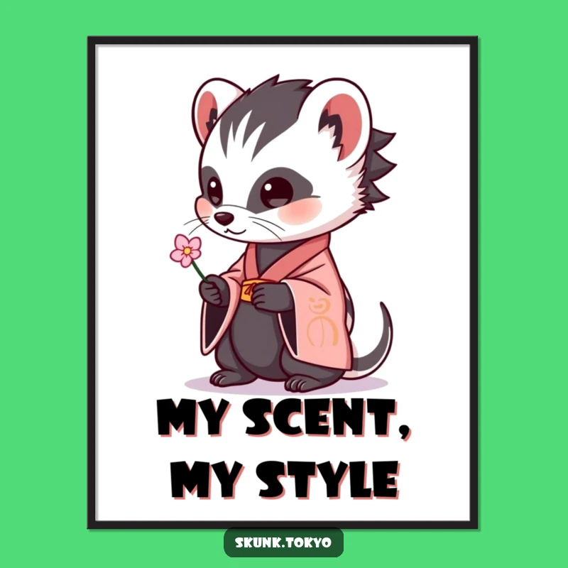 Funny Skunk Kimono Poster: Adorable Art for a Humorous Living Space