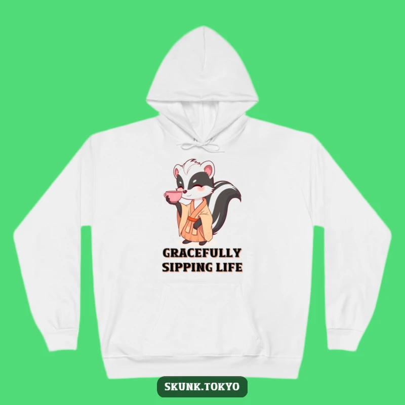 Cozy Funny Skunk Tea Balance Hoodie: Warm & Hilarious Gift for Relaxing Moments