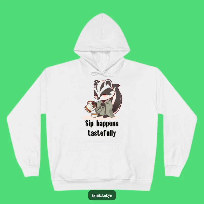 Funny Skunk Tea Time Hoodie: Cozy Kimono Sweatshirt for Calm Moments