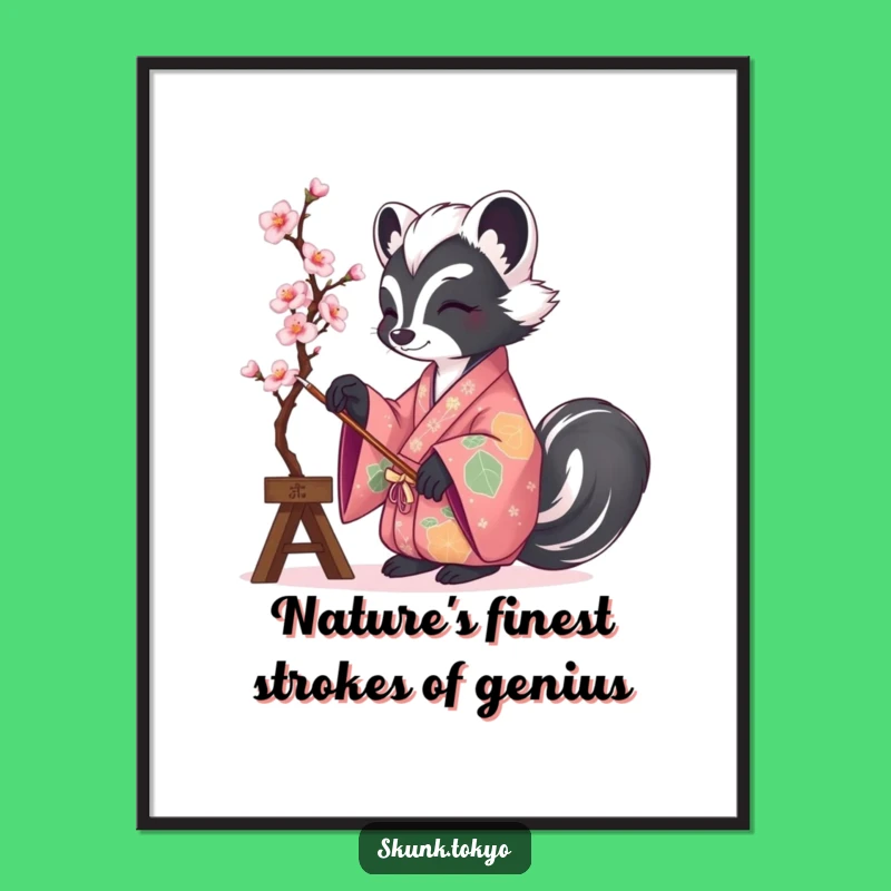 Funny Free Printable Wall Art: Skunk Kimono Blossom Painter Downloadable Decor