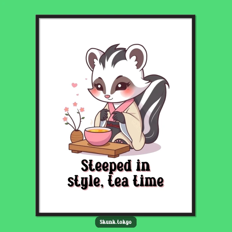 Free Printable Wall Art: Serene Kawaii Skunk Tea - Peaceful Downloadable Decor!