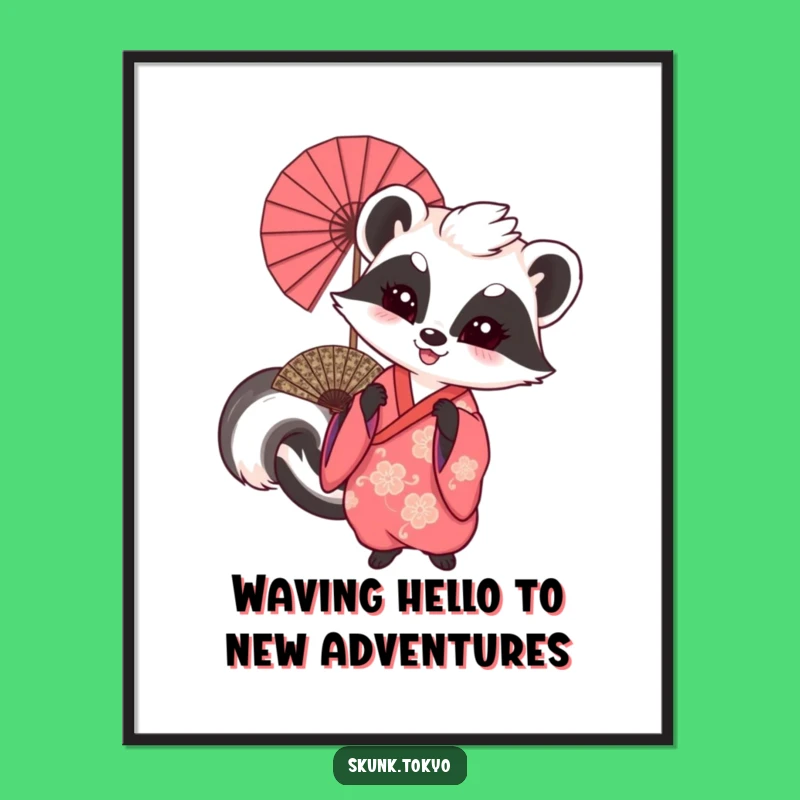 Funny Free Printable Wall Art: Skunk Kimono Fan Playful Downloadable Decor