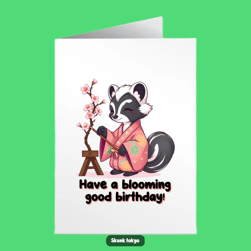 Free Printable Birthday Card: Skunk Kimono Cherry Blossom Painter DIY Gift