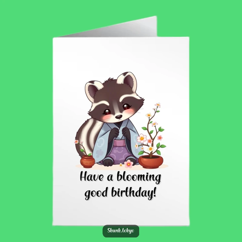Free Printable Skunk Ikebana Birthday Card funny downloadable gift for art lovers