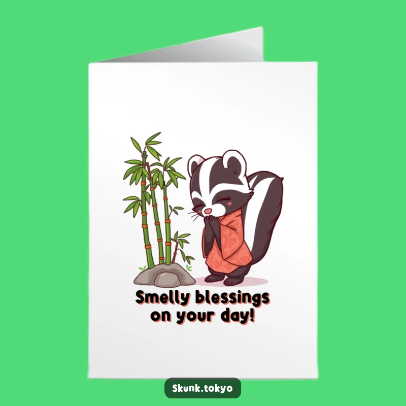 Free Printable Skunk Kimono Birthday Card funny downloadable gift for him or her