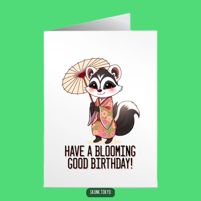 Free Printable Funny Skunk Kimono Birthday Card - Elegant & Hilarious Downloadable Gift