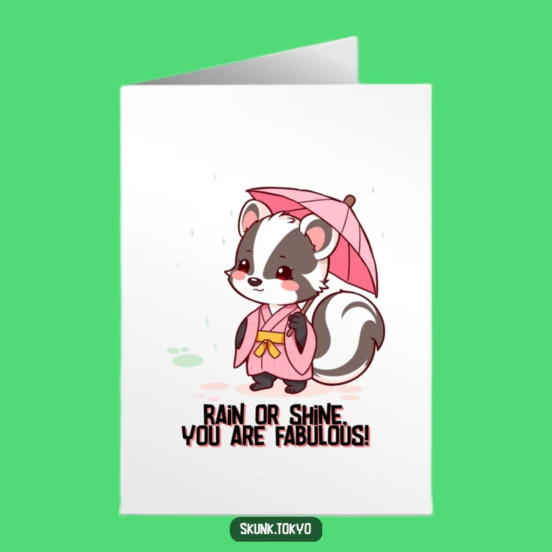 Free Printable Birthday Card: Funny Kawaii Skunk Kimono Umbrella Card for Laughs