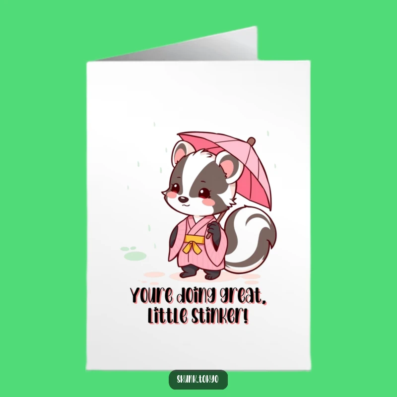 Free Printable Congrats Card: Cute Skunk Kimono Umbrella for Your Big Win!