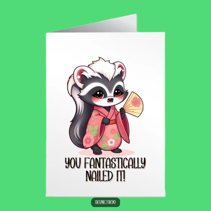 Free Printable Congrats Card: Graceful Kawaii Skunk Fan - Humorous Downloadable Celebration!