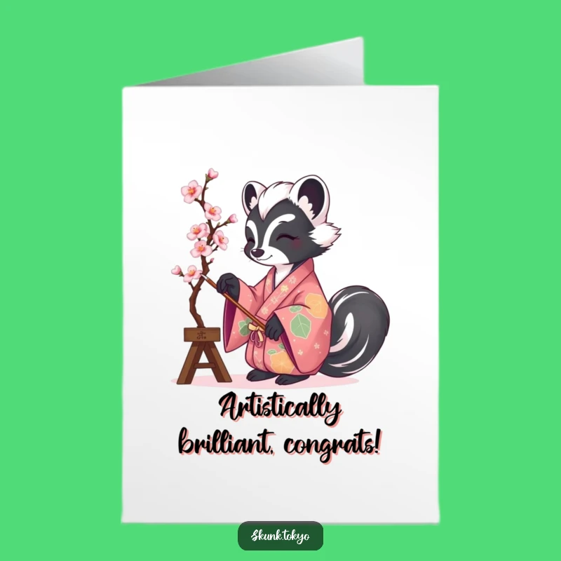 Free Printable Congrats Card: Skunk Kimono Art Blossom Celebration Gift