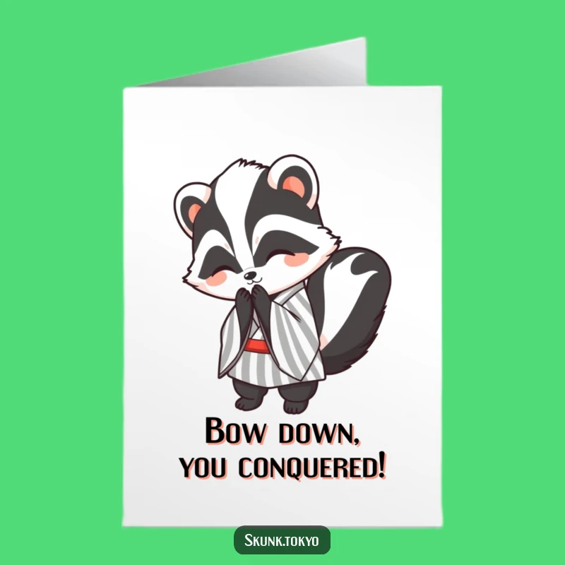 Free Printable Congrats Card: Smiley Kawaii Skunk Bow - Humorous Downloadable Cheers!