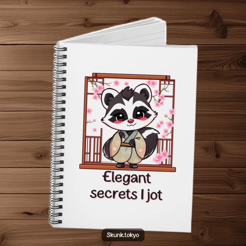 Funny Skunk Notebook: A skunk in a silk kimono playfully peeks from behind cherry blossoms, ready to record thoughts.