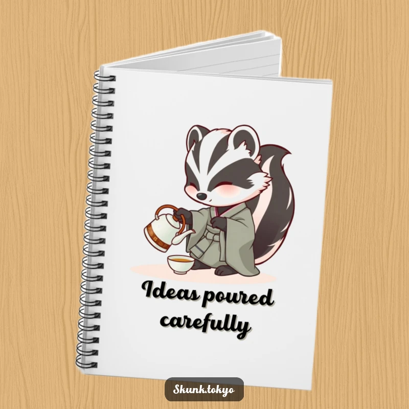 Funny Skunk Notebook: A skunk in a kimono carefully pours tea from a miniature kettle, ready to record thoughts.