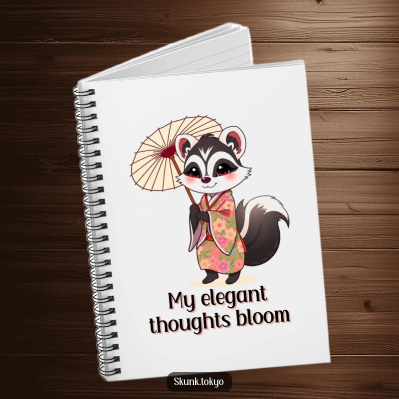 Funny Skunk Notebook: A skunk in a floral kimono twirls a parasol, ready to record your elegant thoughts.