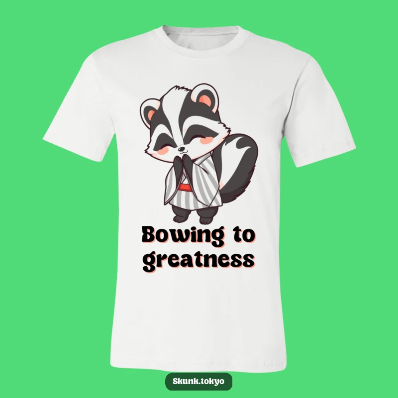 Funny Kawaii Skunk T-Shirt: Polite Bow, Striped Kimono Style, Humorous Gift